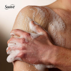 Product pouring on hand with Suave men showing controlled use benefit