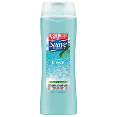 Suave bottle front packaging showing Ocean Breeze label and benefits