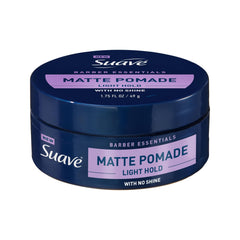 suave pomade front packaging showing jar and product name, confident grooming benefit