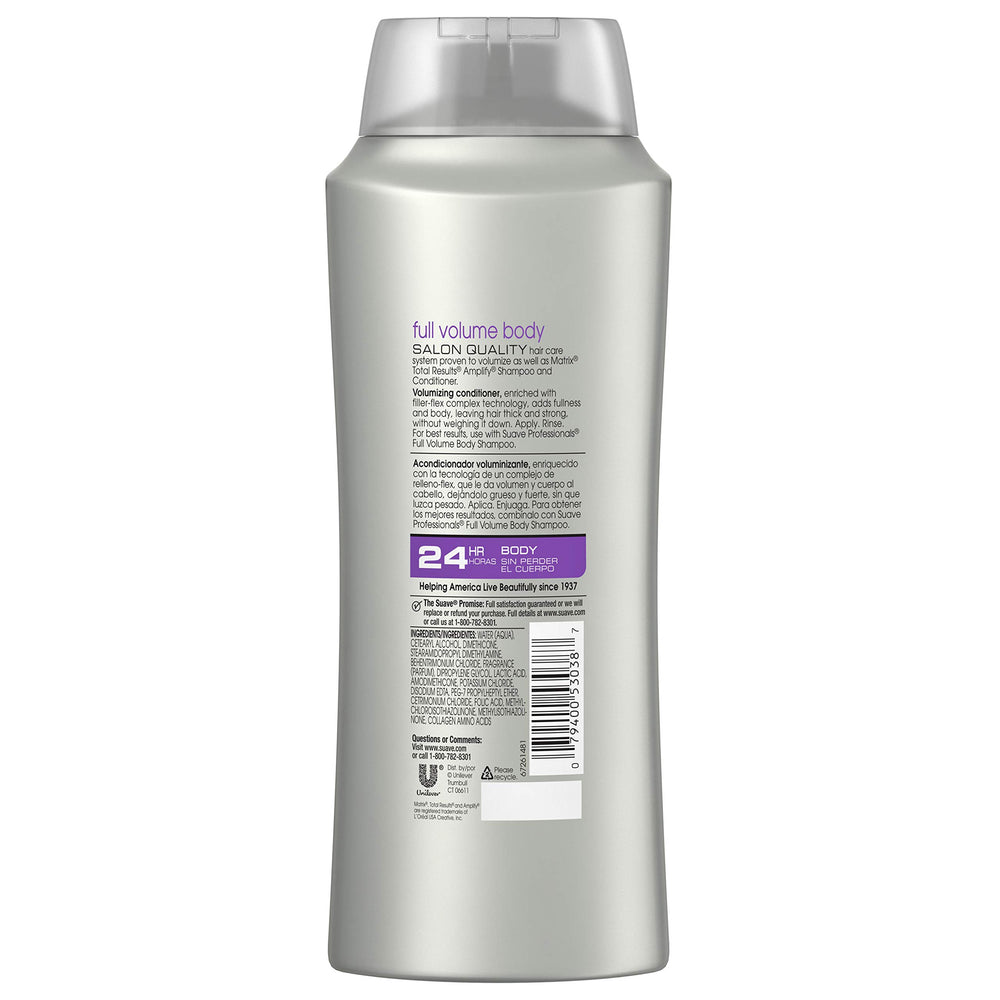 Close-up of Suave conditioner texture on hand showing creamy lightweight formula for fuller hair