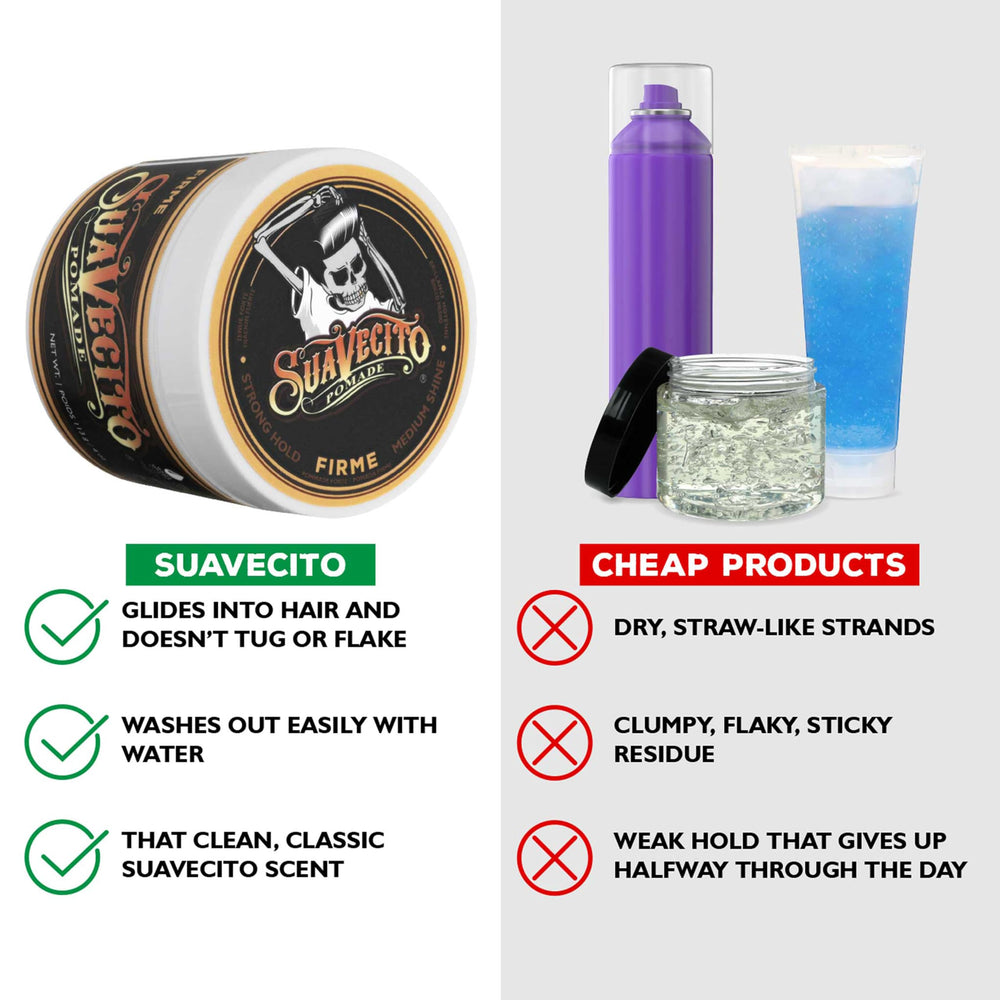 Suavecito pomade in hand ready to apply for easy-scoop convenience