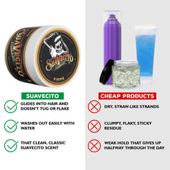 Suavecito pomade in hand ready to apply for easy-scoop convenience