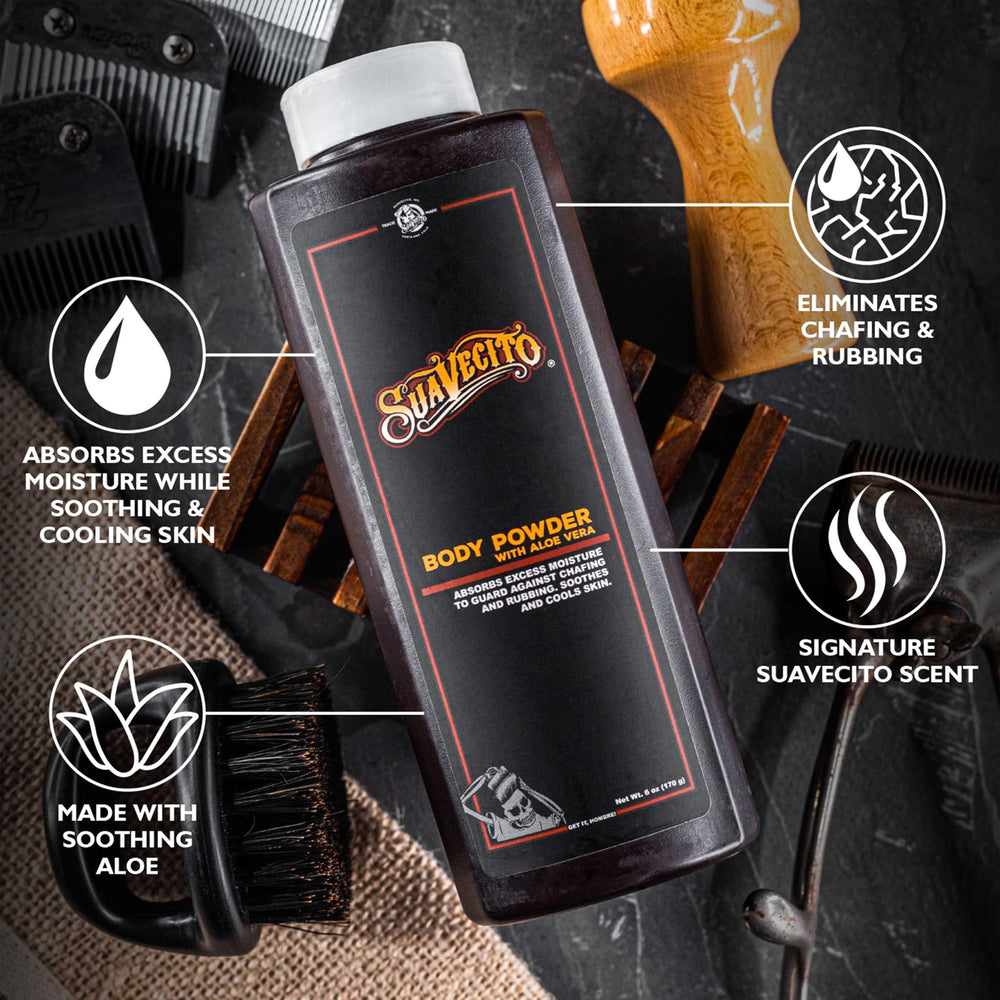 Suavecito fine powder texture close-up illustrating smooth moisture control