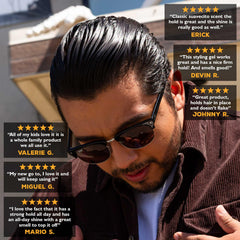 Suavecito Firme applied to styled hair showing firm hold benefit