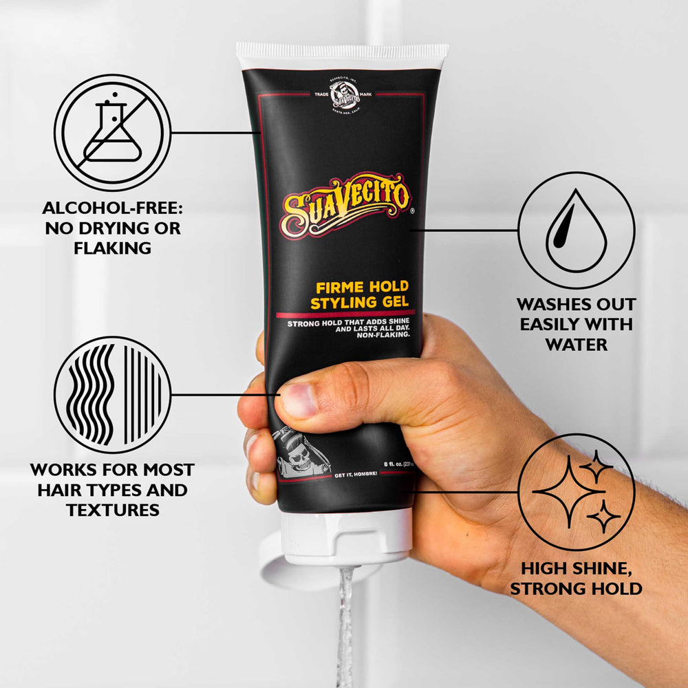 Suavecito Firme back label highlighting directions and benefit