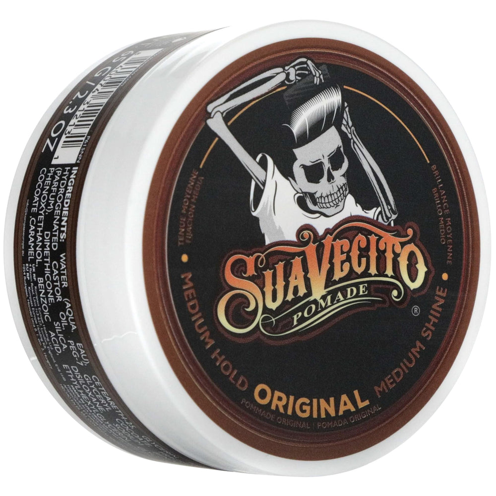 Suavecito front jar showing label and compact size for easy carry