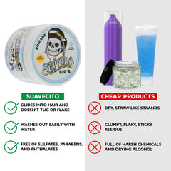 Suavecito open 4 oz jar in hand conveying easy scoop and control