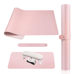 SUBAY front view pink mat protecting desk, neat workspace benefit