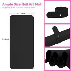 SUBAY mat beside polish bottles and files showing generous 80x35 cm area
