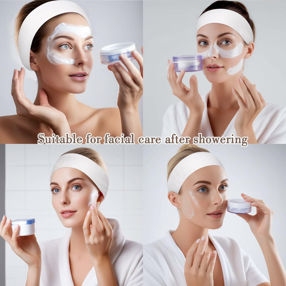 Sublaga headband in use during facial showing hair kept away from products