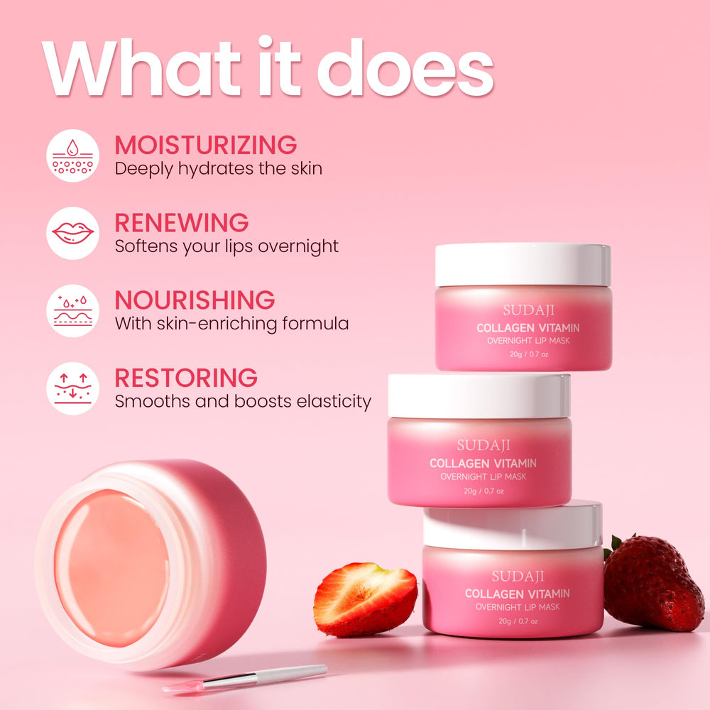 SUDAJI open jar revealing rich overnight formula for softer lips