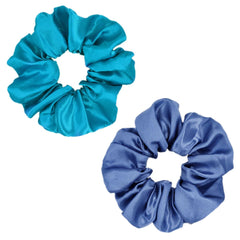 Sufermoe assorted blue scrunchies arranged to show color coordination options