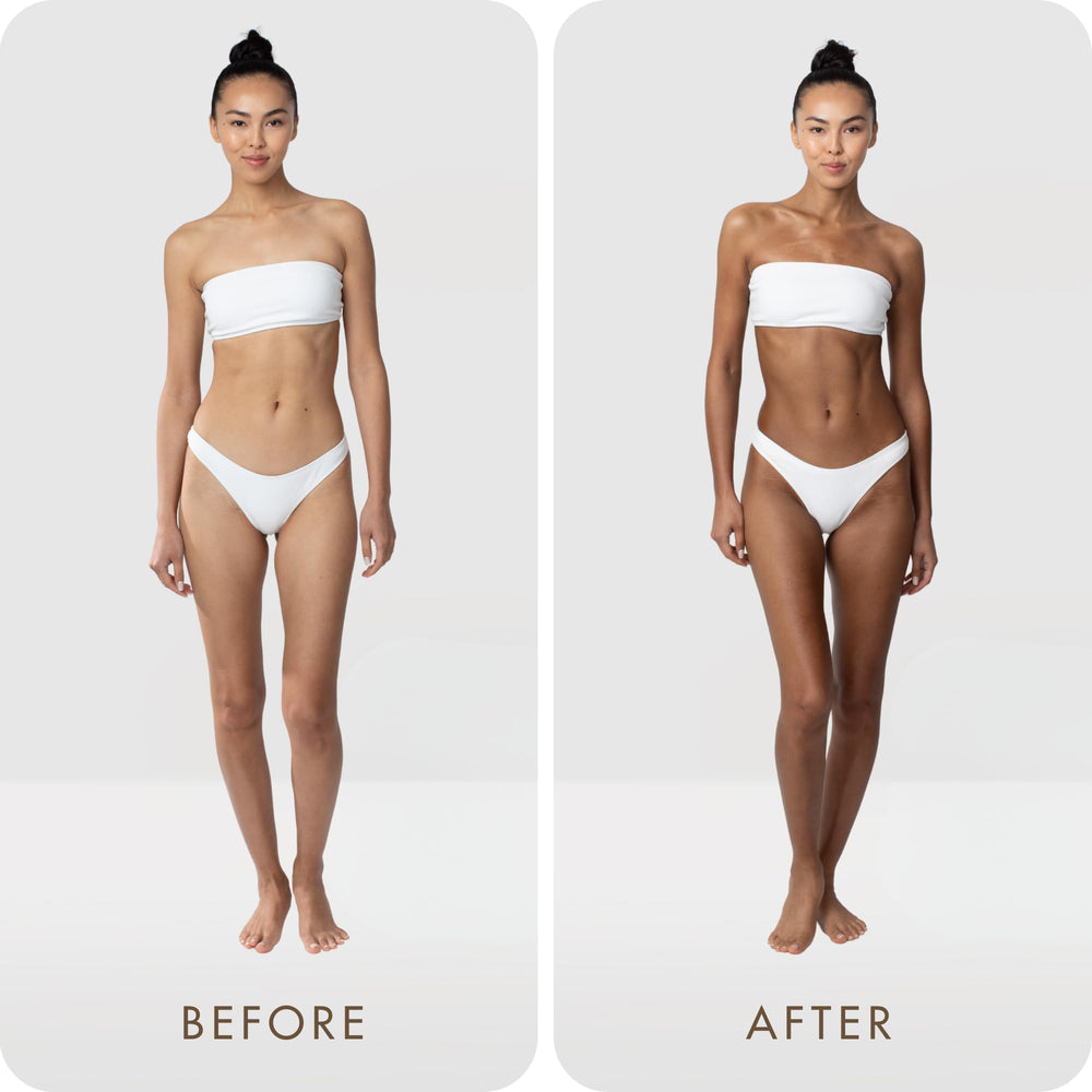 SUGARED + BRONZED before and after legs showing natural buildable color