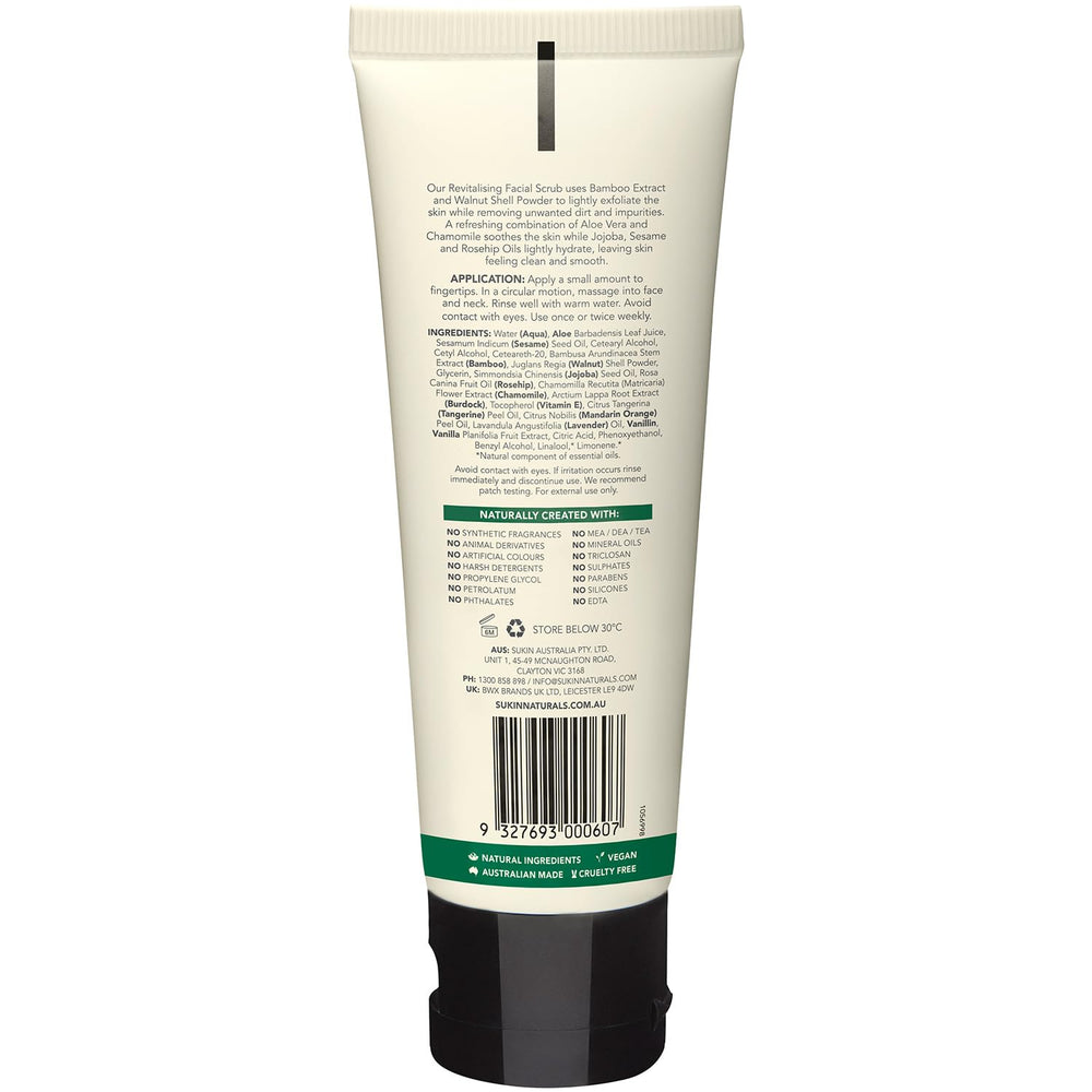 Sukin cream texture close-up with bamboo and walnut granules for gentle buffing