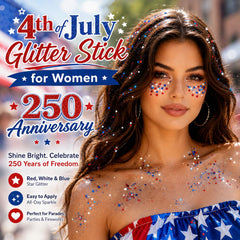 Sulily application on cheek and temple adding festive red white blue sparkle