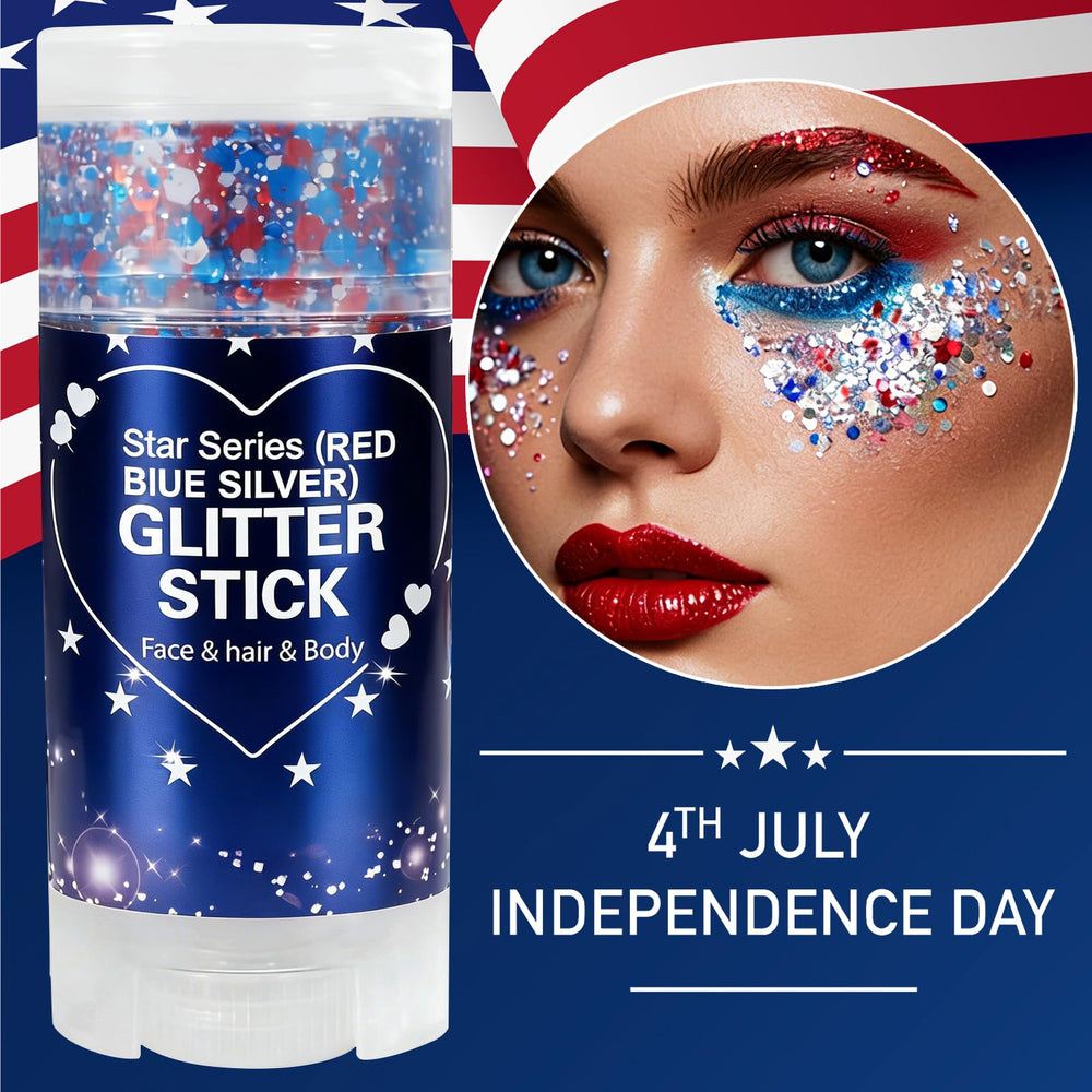 Sulily under-eye detail applying glitter to highlight eyes with long-lasting patriotic shimmer