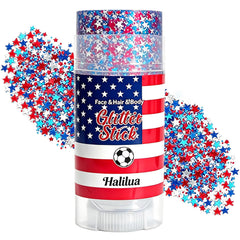 Sulily front packaging glitter stick showing patriotic colors and easy grip benefit
