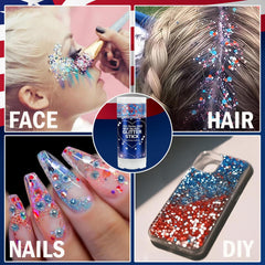Sulily glitter in hairline and braid adding red white blue accents for creative festival styling