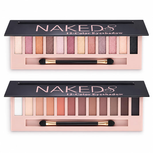 Sulily palette front view showing 12 nude shades and included brushes for versatile looks