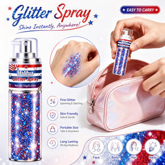 Sulily spray in use on forehead and cheek for instant festival sparkle