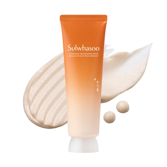 Sulwhasoo jar front view showing overnight recharging mask, highlights premium packaging and hydration benefit