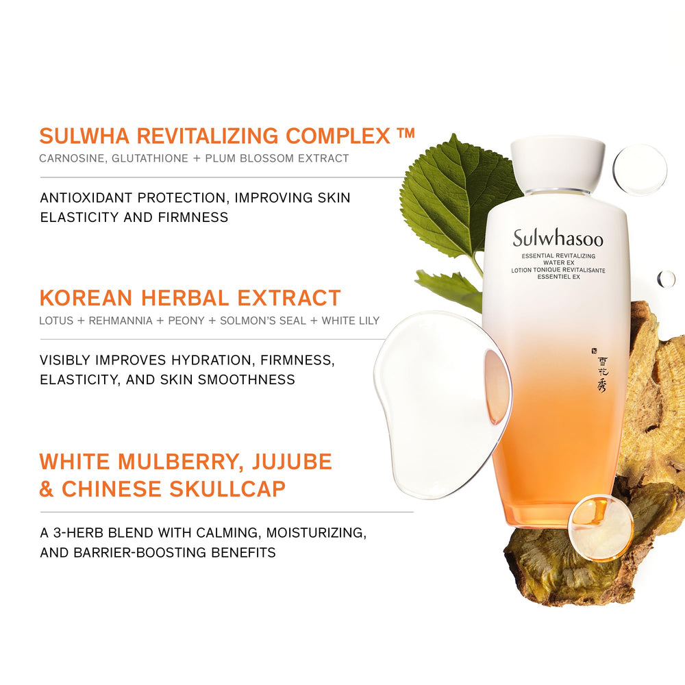 Sulwhasoo pouring toner into palm for quick-absorbing application benefit