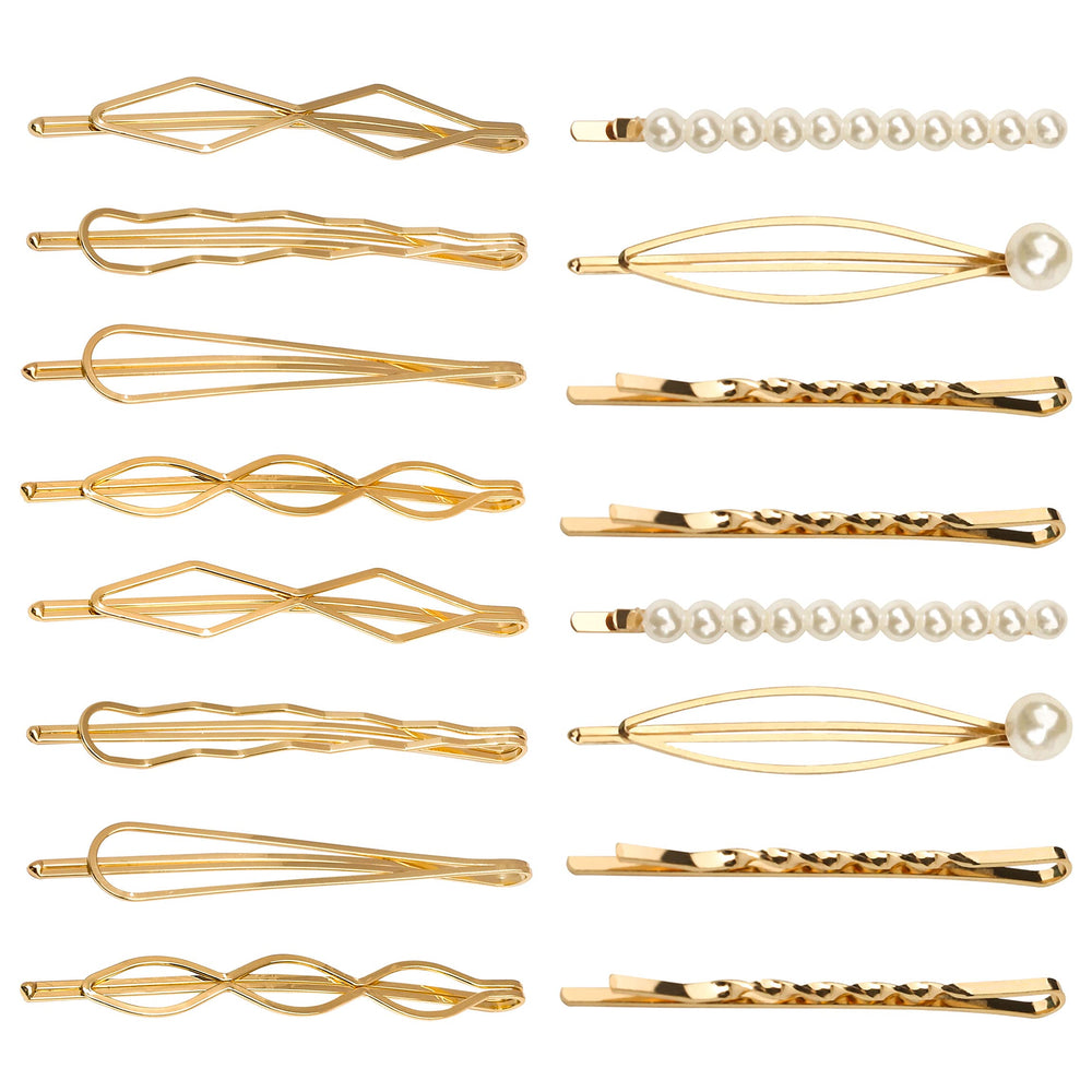 SUMAJU front view of 16-piece gold hair pin set showing organized assortment and neat packaging benefit