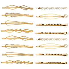 SUMAJU front view of 16-piece gold hair pin set showing organized assortment and neat packaging benefit