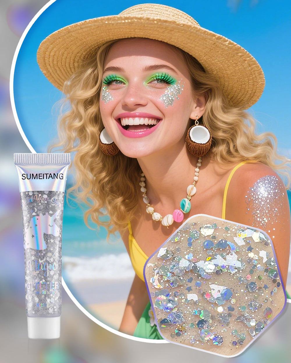 SUMEITANG chunky sequin texture close-up highlighting holographic effect