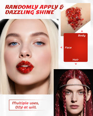 SUMEITANG model at festival wearing red holographic glitter for bold look
