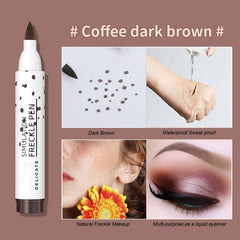 SUMEITANG freckle pen application on cheek demonstrating natural blend benefit: believable freckles