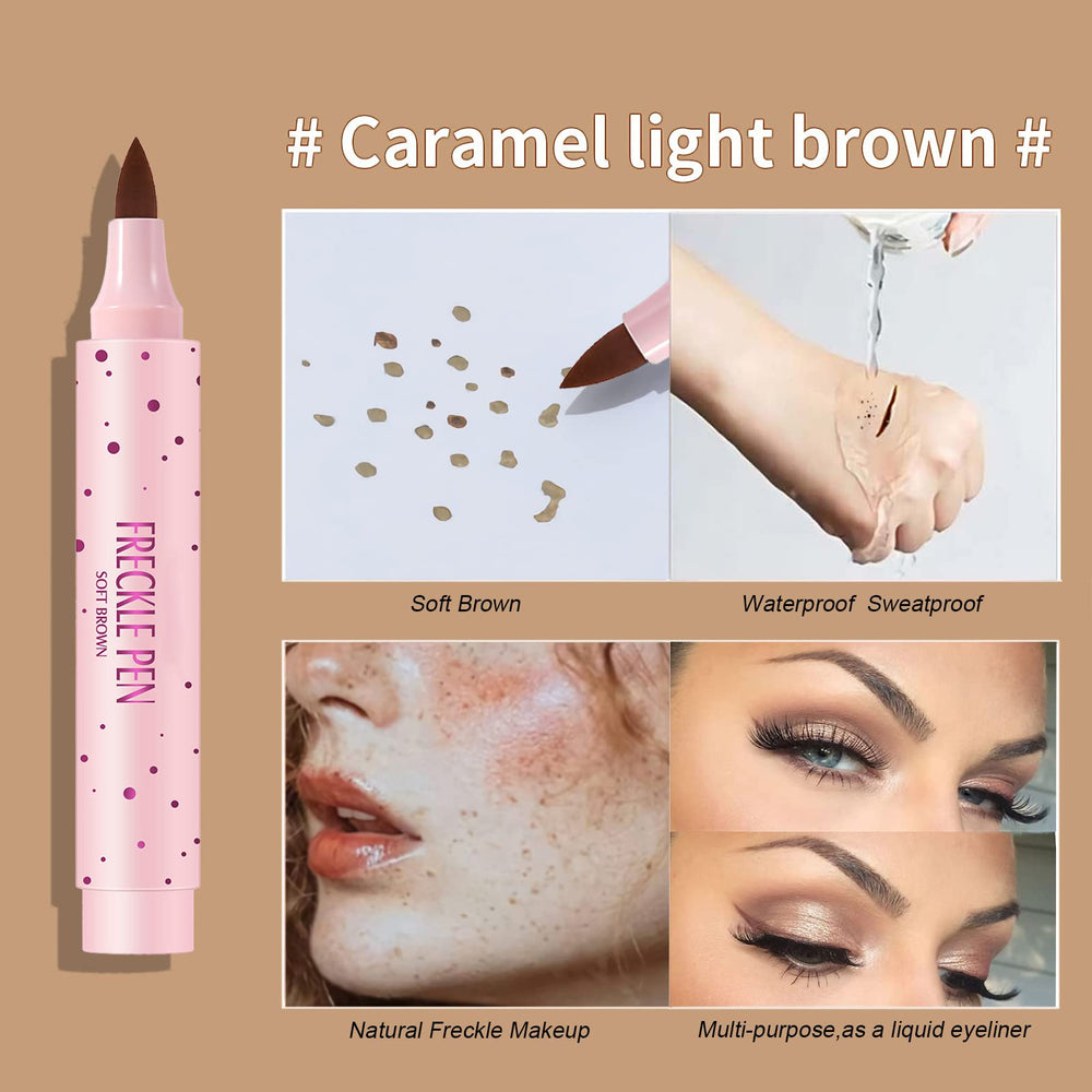 SUMEITANG freckle pen swatches on arm showing light and dark browns benefit: see color payoff