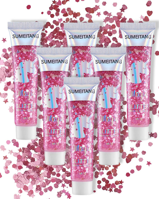 SUMEITANG front view of six pink glitter pots showing variety and convenience