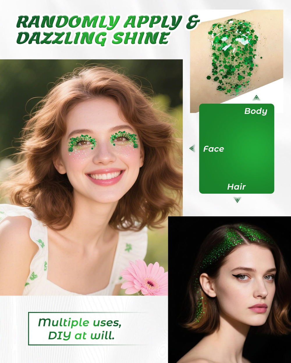 SUMEITANG green glitter hair streak demonstrating bold color and hold
