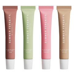 Summer Ferenity front packaging showing four tinted lip balms and instant moisture