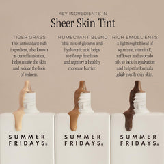 Summer Fridays ingredients panel highlighting hyaluronic acid and oils