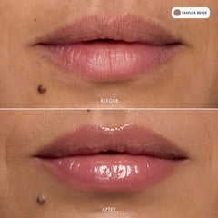Summer Fridays Vanilla balm applied on lips showing clear glossy hydration
