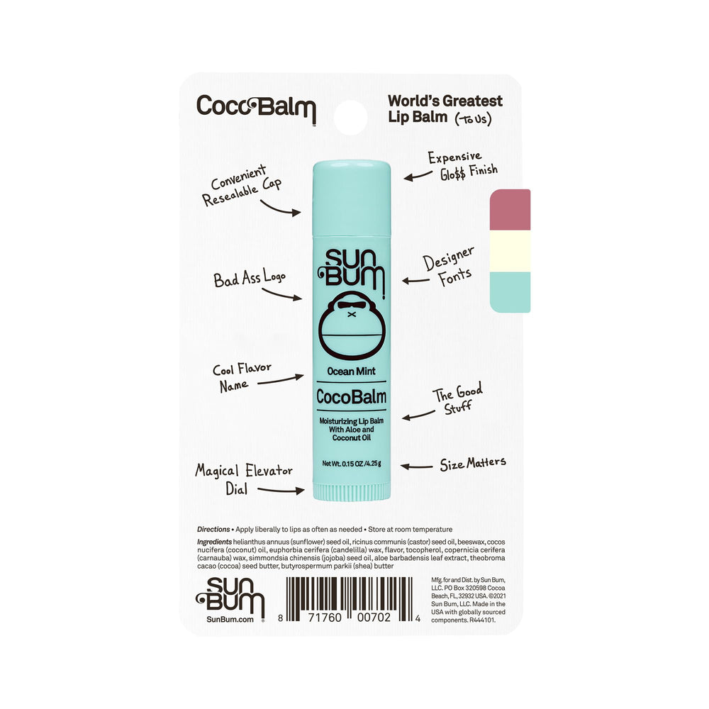 Sun Bum cocobalm on lips at sunset lifestyle shot suggesting soft, conditioned lips after use outdoors