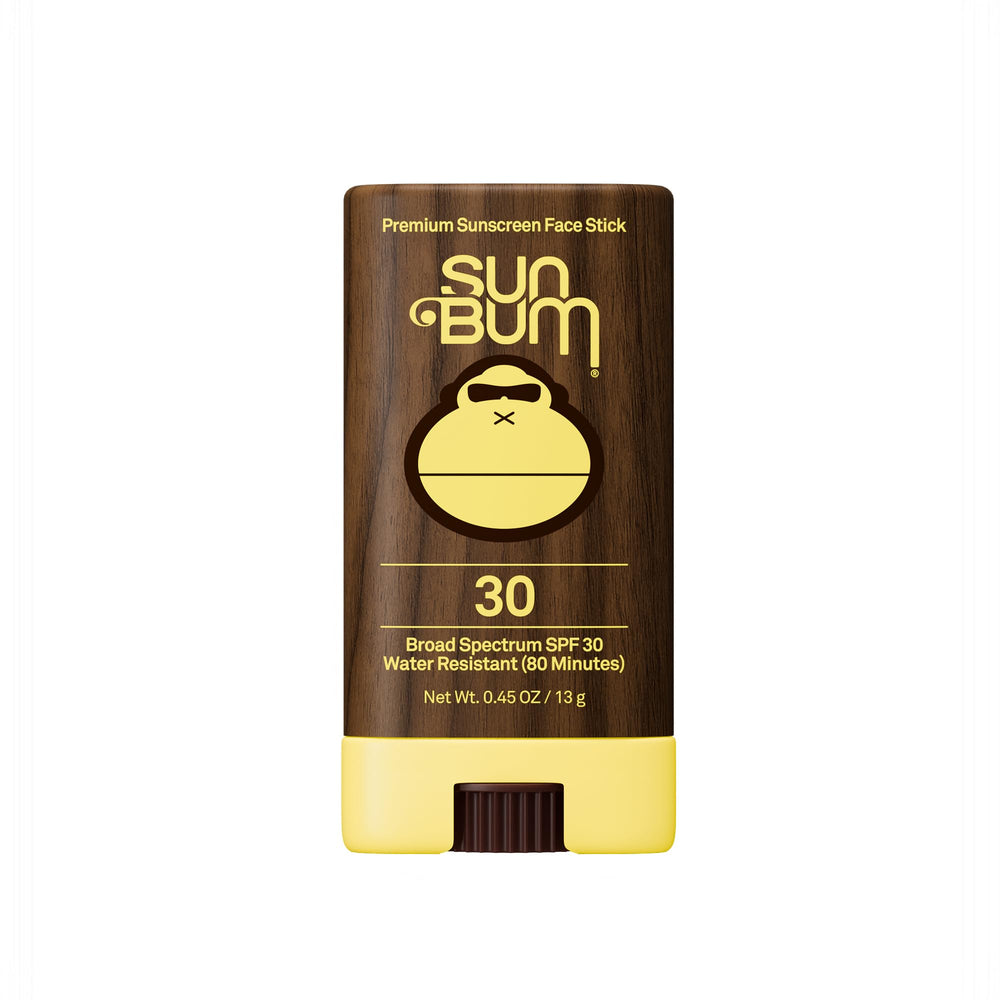 Sun Bum face stick front view showing label and compact design for travel
