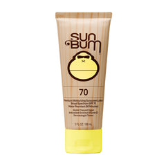 Sun Bum front bottle showing SPF 70 and reef compliant protection benefit