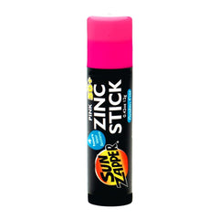 Sun Zapper stick front view showing pink zinc and compact travel benefit