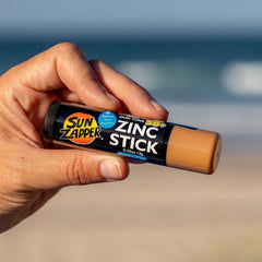 Sun Zapper stick label and ingredients close-up showing mineral-only formula