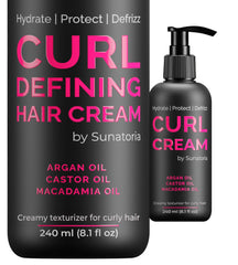 SUNATORIA front packaging of curl cream showing jar and label benefits