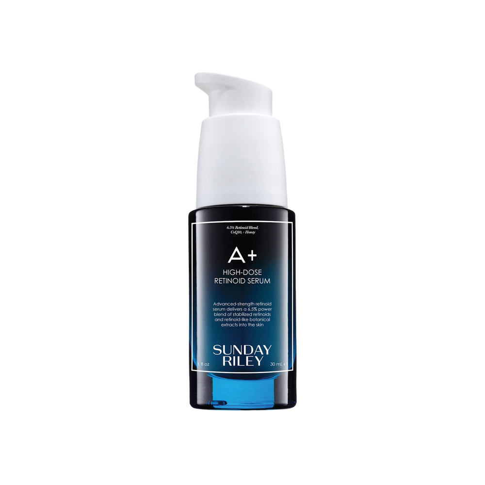 Sunday Riley A+ front bottle showing label and strength, highlights potency