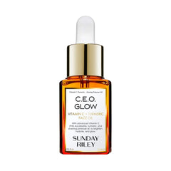 Sunday Riley C.E.O. Glow front bottle showing label and size, showcasing brand radiance