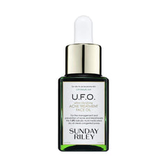 Sunday Riley bottle front view showing product clarity and compact size benefits