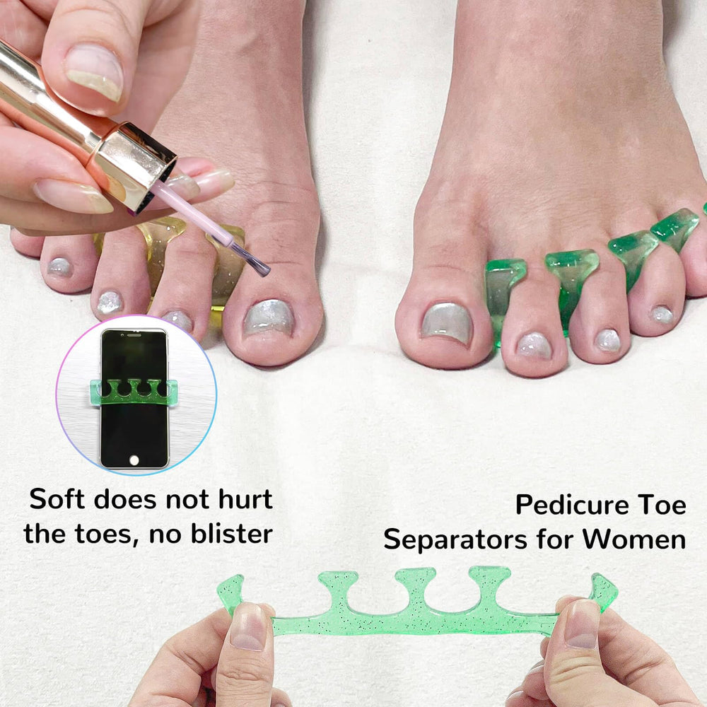 SUNFATT toe separators in use during pedicure preventing polish smudges