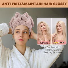 SUNLAND model wearing turban to show secure fit and gentle hold benefit