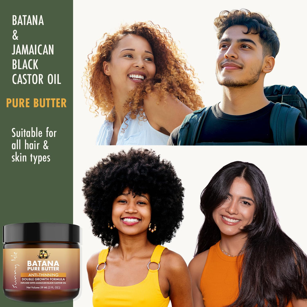 Sunny Isle oils being poured to highlight Batana and castor oil blend benefits