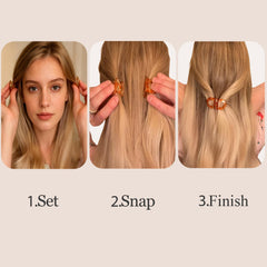 Sunolga clip holding half-up hairstyle on model, quick styling and no-slip benefit